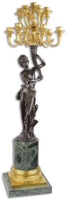 Casa Padrino Barock Kerzenhalter Frau schaut nach rechts Schwarz / Gold / Gr�n 37 x 32,4 x H. 108 cm - Prunkvoller 13-flammiger Bronze Kerzenst�nder mit Marmorsockel