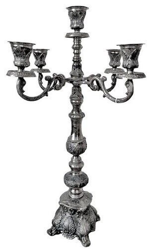Casa Padrino Barock Kerzenhalter Silber 57 x 30 x H. 90 cm - Aluminium Kerzenst�nder im Barockstil - Barock Deko Accessoires
