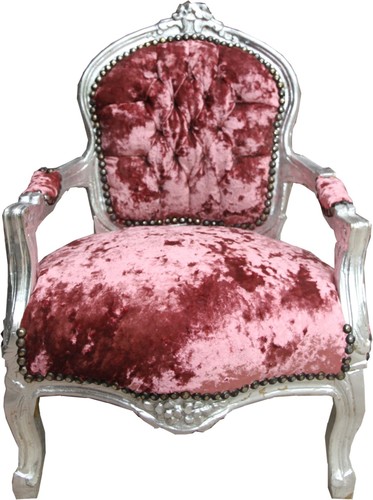 Casa Padrino Barock Kinder Stuhl Velour Altrosa / Silber - Kinderm�bel