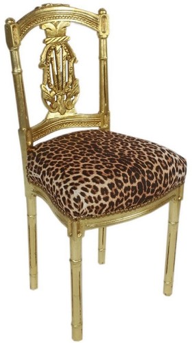 Casa Padrino Barock Damen Stuhl Leopard / Gold 40 x 35 x H. 85 cm - Handgefertigter Antik Stil Stuhl - Barock M�bel