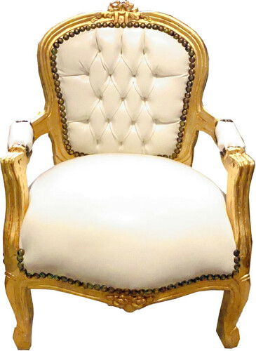 Casa Padrino Barock Kinderstuhl Wei� Lederoptik / Gold - Kinderm�bel im Antik Stil Kinder Stuhl