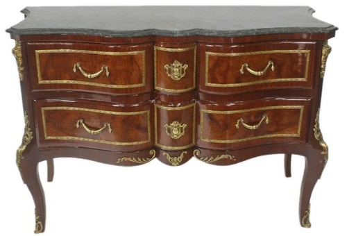 Casa Padrino Barock Kommode Braun / Gold / Gr�n 120 x 50 x H. 80 cm - Elegante Massivholz Kommode mit Schubladen und Marmorplatte - M�bel im Barockstil