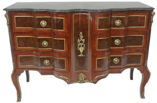 Casa Padrino Barock Kommode Braun / Gold / Gr�n 130 x 50 x H. 90 cm - Handgefertigte Massivholz Kommode mit 6 Schubladen und Marmorplatte - Barock M�bel