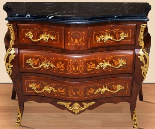 Casa Padrino Barock Kommode Braun / Gold / Schwarz 120 x 50 x H. 85 cm - Handgefertigte Massivholz Kommode mit 4 Schubladen und Marmorplatte - Barock M�bel