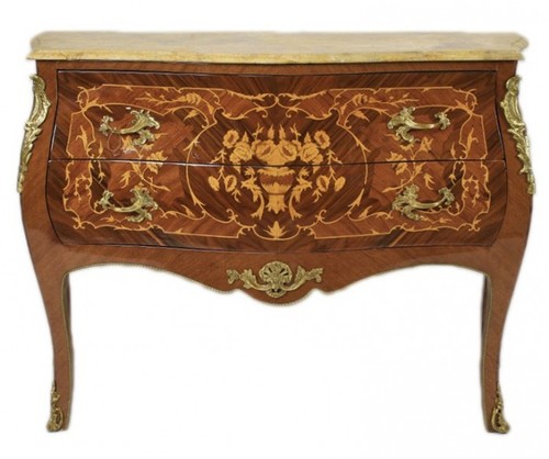 Casa Padrino Barock Kommode Braun mit Marmorplatte Creme und 2 Schubladen - Empire Kommode