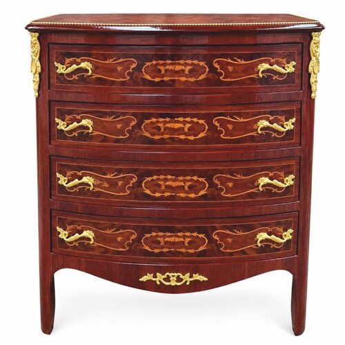Casa Padrino Barock Kommode mit 4 Schubladen Braun Intarsien / Gold H. 90 cm - Prunkvolle Barock M�bel