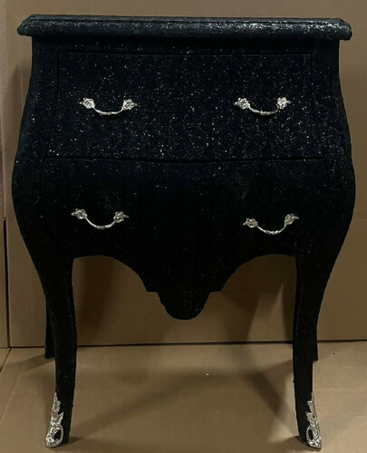 Casa Padrino Barock Kommode Schwarz Glitzer Look / Silber - Handgefertigte Barockstil Nachtkommode mit 2 Schubladen - Barock M�bel - Schlafzimmer M�bel im Barockstil