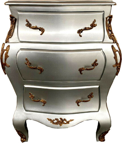 Casa Padrino Barock Kommode Silber / Messingfarben - Handgefertigte Massivholz Kommode mit 3 Schubladen - Barock M�bel