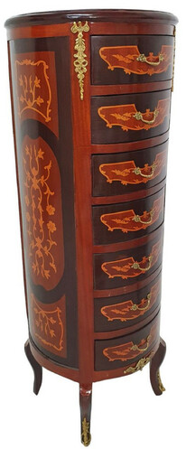 Casa Padrino Barock Kommode mit 7 Schubladen Braun / Gold - Runder Massivholz Schrank im Barockstil - Wohnzimmer M�bel im Barockstil - Barock M�bel - Barock Einrichtung