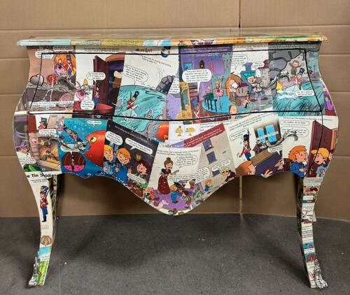 Casa Padrino Barock Kommode mit Comic Design und 2 Schubladen Bunt / Silber  123 cm