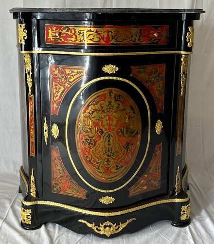 Casa Padrino Barock Boulle Kommode mit Marmorplatte Schwarz / Rot / Gold - Barock M�bel