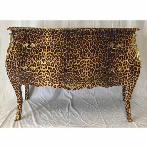 Casa Padrino Barock Kommode mit Leoparden Design und 2 Schubladen - Barock M�bel