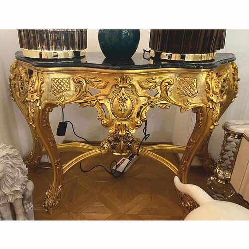 Casa Padrino Barock Konsole mit Marmorplatte Gold / Schwarz 150 cm - 1B Ware