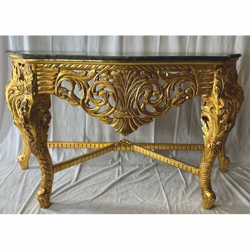 Casa Padrino Barock Konsole mit Marmorplatte Gold / Gr�n - Prunkvolle Barockstil M�bel
