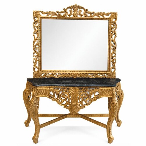 Casa Padrino Barock Spiegelkonsole mit Marmorplatte Gold / Schwarz - Prunkvolle Barock Garderoben M�bel - Edel & Prunkvoll