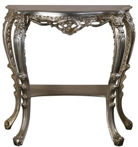 Casa Padrino Luxus Barock Konsole Silber 86 x 29 x H. 83 cm - Prunkvoller Antik Stil Konsolentisch mit wundersch�nen Verzierungen - Luxus Qualit�t - Made in Italy