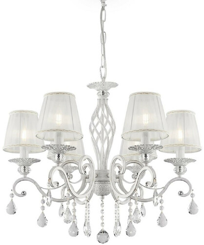 Casa Padrino Barock Kristall Kronleuchter Wei� mit Gold  63 x H. 76-116 cm - Runder Barockstil Kronleuchter - Barock Wohnzimmer Kronleuchter - Edel & Prunkvoll