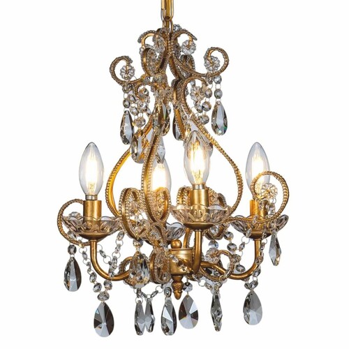 Casa Padrino Barock Kristall Kronleuchter Gold H. 45 cm - Kleiner Metall Kronleuchter mit Glaskristallen - Edel & Prunkvoll