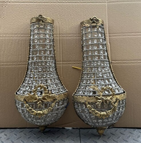 Casa Padrino Barock Kristall Wandleuchten Set Gold H. 50 cm - Barockstil Wandleuchten