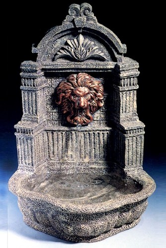 Casa Padrino Barock Mini Wandbrunnen L�we Grau H. 31 cm - Gartenbrunnen im Barockstil