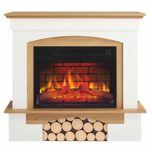 Casa Padrino Landhausstil LED Elektrokamin Wei� / Naturfarben 98,5 x 30 x H. 90 cm