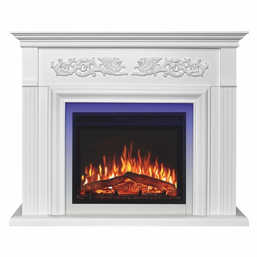 Casa Padrino Barock LED Elektrokamin Wei� 121 x 35 x H. 100 cm - Barock M�bel