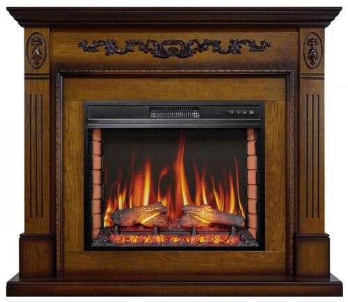 Casa Padrino Barock LED Elektrokamin Braun 128 x 38 x H. 110,5 cm