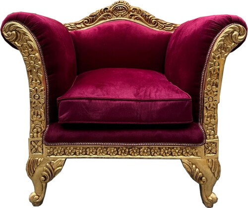 Casa Padrino Barock Lounge Sessel Bordeauxrot / Gold - Barockstil M�bel