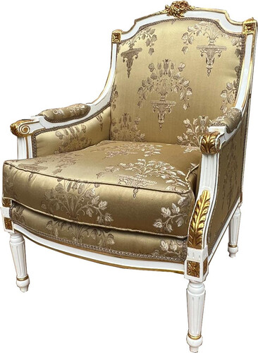 Casa Padrino Barock Lounge Thron Sessel Empire Gold Muster / Wei� / Gold - Interior Wohnzimmer M�bel