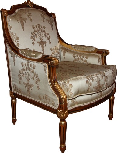 Casa Padrino Barock Lounge Thron Sessel Empire Taupe Muster / Mahagoni Braun / Gold - Ohren Sessel - Limited Edition