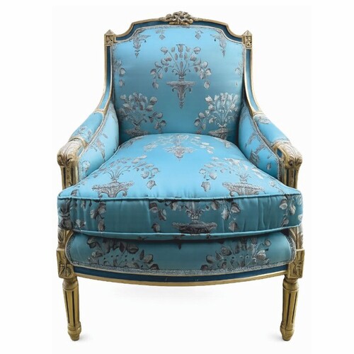 Casa Padrino Barock Lounge Thron Sessel Empire Hellblau Muster / Blau / Gold - Wohnzimmer M�bel im  Barockstil - Barock M�bel - Barock Interior