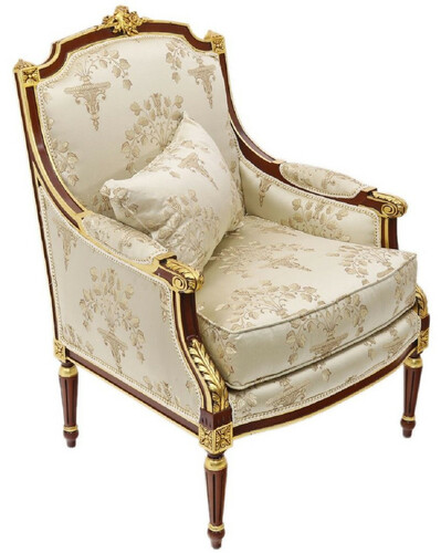 Casa Padrino Barock Lounge Thron Sessel mit elegantem Muster Cremefarben / Dunkelbraun / Gold - Barock Wohnzimmer M�bel