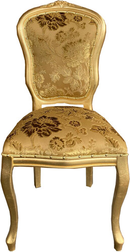Casa Padrino Barock Luxus Esszimmer Stuhl Louis Gold Bouquet Muster / Gold - Barock M�bel