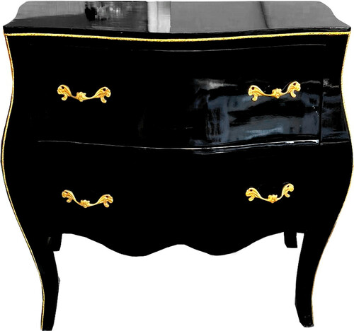 Casa Padrino Barock Luxus Kommode Schwarz Gold mit Glasplatte 85 cm - Barock M�bel