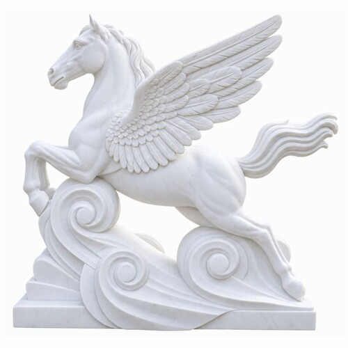 Casa Padrino Luxus Barock Garten Deko Marmor Skulptur Perd mit Fl�geln Wei� H. 160 cm - Garten & Terrassen Deko Figur