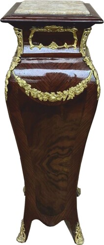 Casa Padrino Barock Massivholz S�ule mit Marmorplatte Dunkelbraun / Gold / Creme H. 122 cm