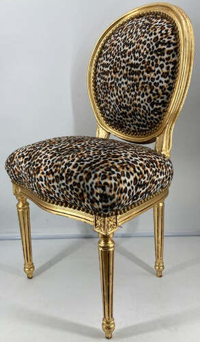 Casa Padrino Barock Esszimmer Stuhl Medaillon Leopard / Gold - Handgefertigter Massivholz Antik Stil K�chen Stuhl mit Muster - Barock Esszimmer M�bel