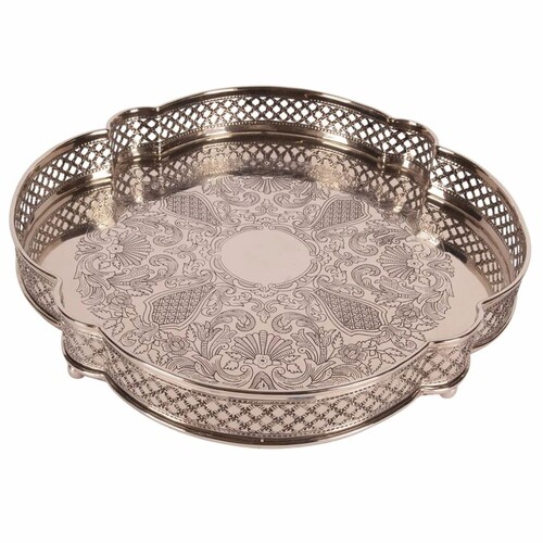 Casa Padrino Barock Messing Serviertablett Silber 39 cm - Barock Deko Accessoires - Gastronomie Accessoires