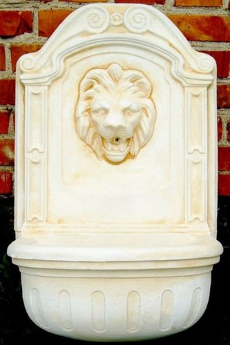 Casa Padrino Barock Wandbrunnen L�we Wei� / Beige H. 77 cm - Gartenbrunnen im Barockstil