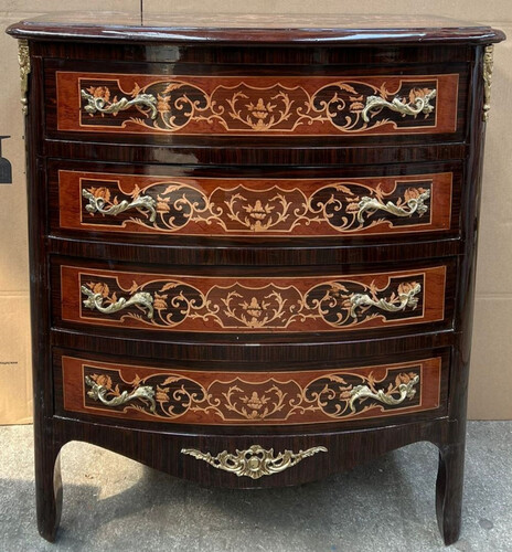 Casa Padrino Barock Kommode Dunkelbraun / Braun Intarsien / Gold - Barockstil Kommode mit 4 Schubladen - Barock M�bel - Prunkvolle M�bel im Barockstil - Edel & Prunkvoll