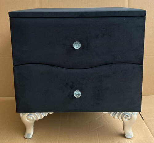 Casa Padrino Barock Nachtkommode mit 2 Schubladen Schwarz / Silber - Barockstil Nachttisch - Barock M�bel - Schlafzimmer M�bel im Barockstil - Edel & Prunkvoll