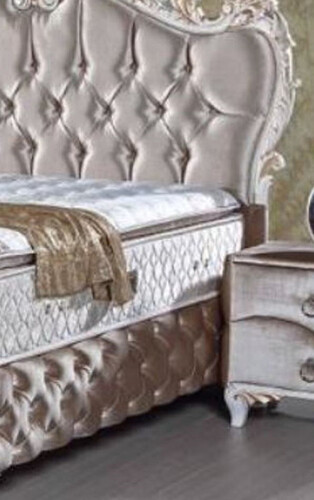 Casa Padrino Barock Nachttisch mit 2 Schubladen Silber / Wei� / Gold - Handgefertigte Nachtkommode im Barockstil - Barock Schlafzimmer M�bel