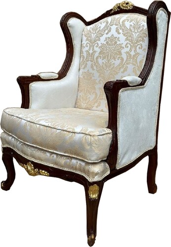Casa Padrino Barock Ohrensessel Beige / Dunkelbraun / Gold - Barock Wohnzimmer M�bel