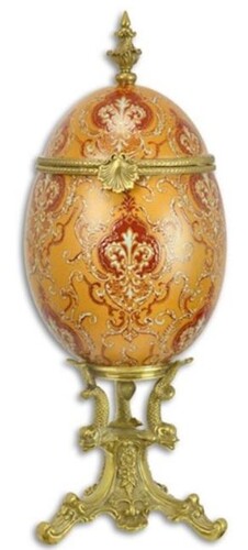 Casa Padrino Barock Porzellan Deko Ei mit Deckel Orange / Rot / Gold 16,2 x 15,5 x H. 39,5 cm - Prunkvolle Aufbewahrungsbox im Barockstil - Barock Deko Accessoires