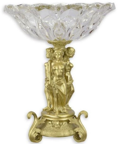Casa Padrino Barock Glasschale mit Bronze St�nder Gold  35 x H. 43,6 cm - Prunkvolle Obstschale - Barock Deko Accessoires