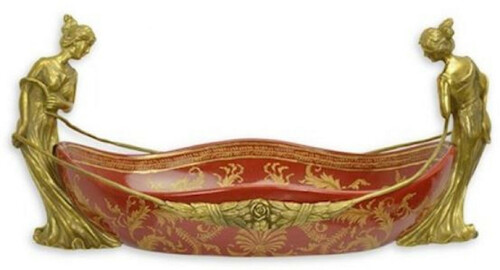 Casa Padrino Jugendstil Porzellan Schale Rot / Mehrfarbig / Gold 41 x H. 19 cm - Hotel & Restaurant Deko Accessoires
