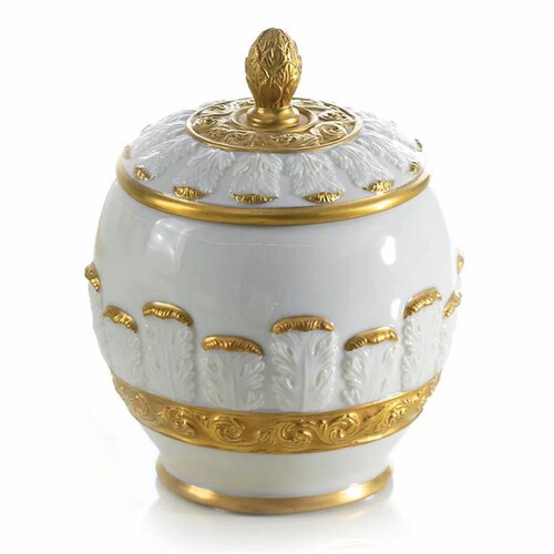 Casa Padrino Luxus Barock Porzellan Zuckerdose mit Deckel Wei� / Gold H. 14 cm - Made in Italy