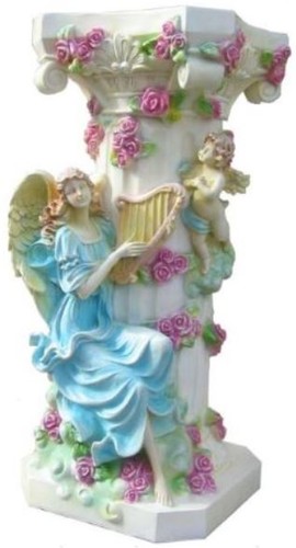 Casa Padrino Barock S�ule Engel mit Harfe Wei� / Mehrfarbig H. 90 cm - Prunkvolle Antik Stil S�ule - Barock Deko Accessoires
