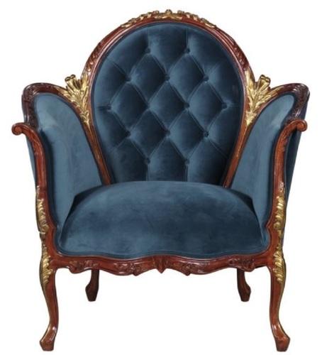 Casa Padrino Barock Salon Samt Sessel Blau / Braun / Messingfarben 86,5 x 71 x H. 94 cm - Barockm�bel