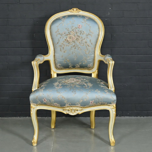 Casa Padrino Barock Salon Stuhl Medaillon Mod1 mit Armlehnen Hellt�rkis / Gold - Antikstil Stuhl